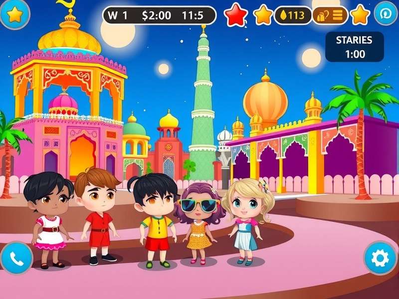 Bollywood Pojo Stars game screenshot showing colorful characters and Bollywood-themed levels